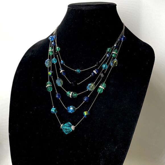 5 Strand Acrylic Beaded and Rhinestone Necklace - Picture 2 of 6